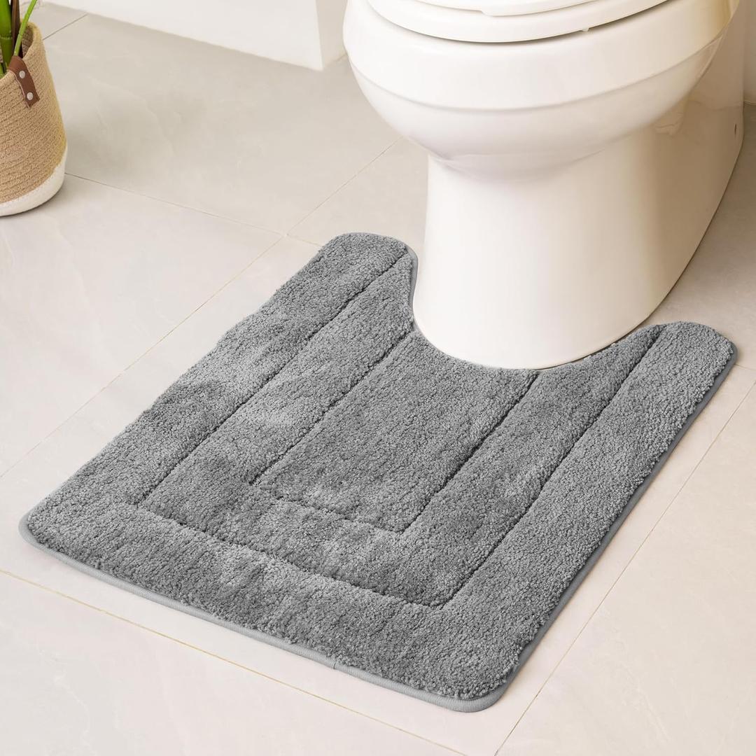 GRANNY SAYS U Shaped Toilet Mat, Bathroom Rugs Non Slip Washable, Absorbent Microfiber - Soft Plush Shaggy Bath Carpet, 20" x 24", Deep Gray (U-Shaped 20" x 24")