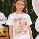 Boys Girls Easter Shirts Toddler Bunny Rabbit Eggs T-Shirt Kids Funny Lettering Graphic Tee Tops 2026 (3T-10T) (White)