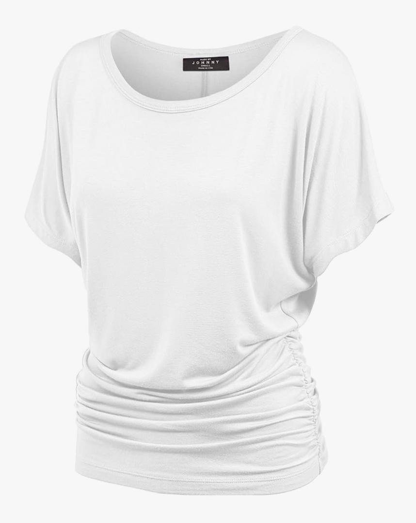 Made By Johnny Women's Casual Solid Short Sleeve Boat Neck/V Neck Dolman Top T Shirt with Side Shirring, XXL, White
