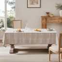 ZeeMart Grid Embroidered Tablecloths 60x120 Inch (Fit 7ft8ft, Narrow Fit 9ft Rectangle Table), Taupe Farmhouse Heavy Weight Cotton Linen Water Resistant Boho Table Cloth