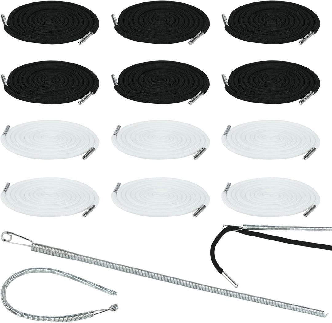 12 Pcs Drawstring Cord 66 Inches Replacement Drawstring with Easy Threader Tool, String Replacement for Sweatpants Shorts Pants Jackets Coats(Black, White)