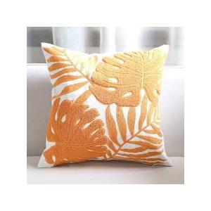 Embroidery Throw Pillow Cover 18x18 Green Tropical Leaf Monstera Leaves Loop Plant Floor Pillow Cover for Couch Gift 100% Cotton Decorative Cushion Cover Home Dcor Pillow Case 45x45cm, 1 Piece 