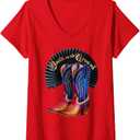 Womens Retro Western Cowgirl Cowboy Linedance Boots On the Ground V-Neck T-Shirt XL