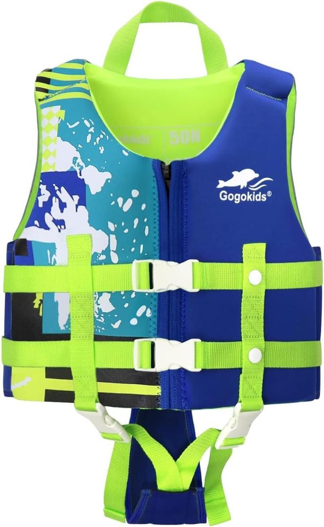 Gogokids Toddler Swim Vest, Premium Kids Swimming Jacket Girls and Boys, Floaties Vest Swimming Aid with Dual Adjustable Safety Strap  in Pool/Puddle/Beach (Blue), Size: S(2-3yrs/33-42lbs)