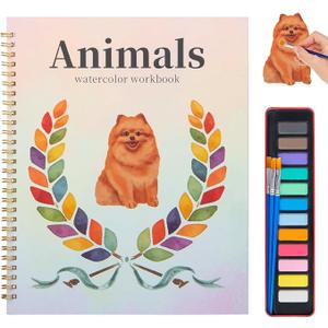 Beginner Watercolor Painting Kit, 12 Colors & 3 Brush with Multi-Theme Painting Set, Outline Art Supplies for Teens Adults (Dog)，10.23 * 8.26in.