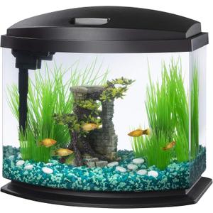 Aqueon MiniBow Small Aquarium Starter Kit, All-in-One Desktop Fish Tank for Betta, Shrimp or Small Fish, Includes SmartClean Filter Technology, LED Light and Conditioner, Black, 5 Gallon