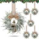 Civaner 6 Pcs Small Christmas Wreath Real Touch 10 Inch Christmas Kitchen Cabinet Wreaths with Bell Mini Wreaths Rustic Farmhouse Decoration for Xmas Front Door Window Home Table Pillar Decor