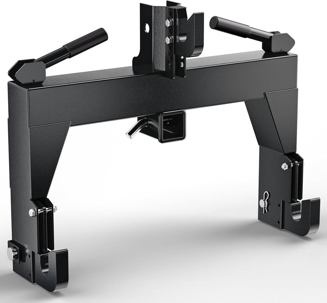 3 Point Quick Hitch to Category 1 and 2 Tractors，3000 LBS Lifting Capacity Tractor Quick Hitch Between Lower Arms Attachments Quick Hitch with 2 Receivers, Black
