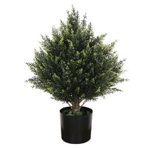 Gonuien 19” Artificial Cedar Outdoor Artificial Shrub Sunlight Resistant Leafy Potted Plant for Indoor Porch of Home and Office Artificial Outdoor Tree Topiary Trees