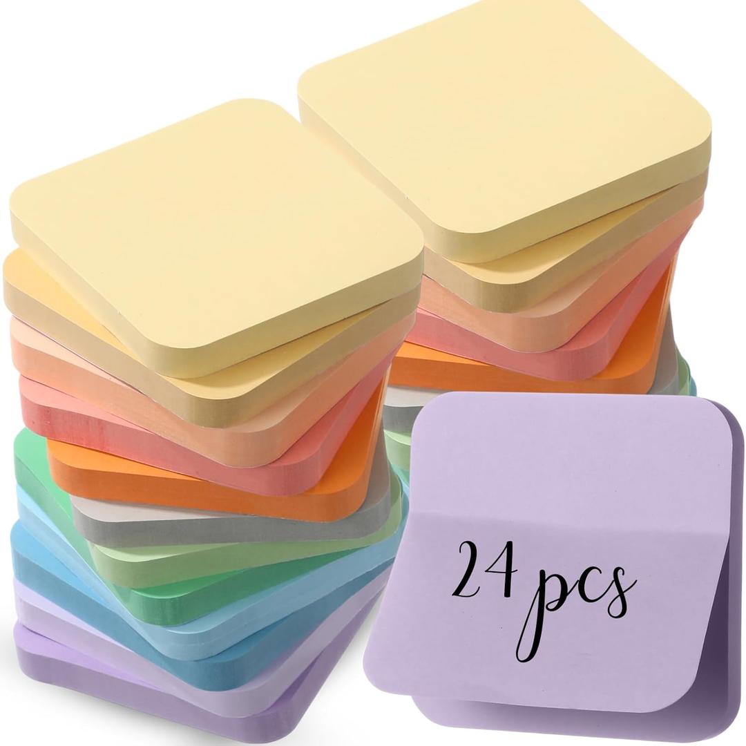 Maitys 24 Pads Round Corner Sticky Notes Bulk 3 x 3 Colorful Cute Pastel Self Sticky Note Macaroon Aesthetic Shaped Memo for Office School Student Teacher Nurses Supplies 2400 Sheet 12 Color