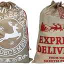 Hooin Christmas Sacks. 19.7''x27.6'' Large Linen Burlap Sacks. Xmas Hessian Drawstring Goody Gift Bag Pack of 2 (Red & White)