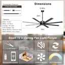 Ohniyou 72" Large Ceiling Fan No Light - Industrial Fan Remote & APP Control, Quiet DC Motor, Indoor/Outdoor Ceiling Fan for Patio, Shop, Garage, Aluminum Blades, Black