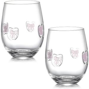 2 Pcs Bow Cups Icon Juice Glasses Stemless Aesthetic Drinking Cups 18 oz Old Fashioned Cocktail Cup Coffee Mugs for Party Supplies Gifts