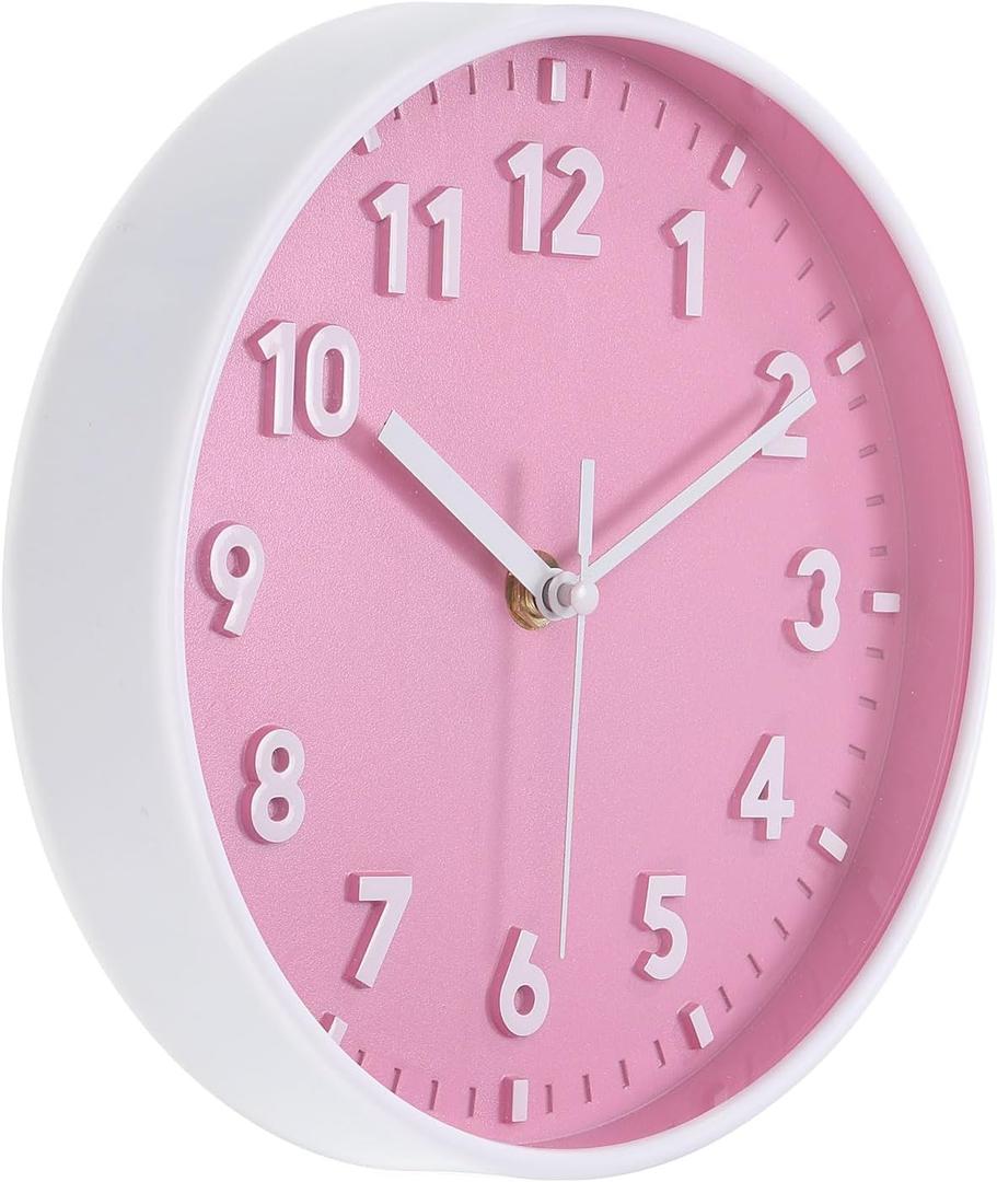 PATIKIL 8 Inch Wall Clock, 3D Number Quartz Battery Operated Silent Non-Ticking Round Wall Clocks for Office Bedroom Decorative, Pink