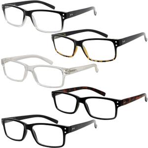 Eyekepper 5 Pack Reading Glasses for Men Spring Hinges Classic Readers (5pcs Mix(with Transparent Frame))