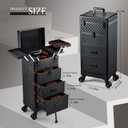Stagiant Rolling Makeup Case with Drawers Cosmetology Case on Wheels 4 IN 1 Makeup Case 3 Drawers with Foot Stand Spring-release Mechanism Rolling Make Up Organizer for Artist Salon Nail Teach Trunk