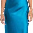 Strapless Satin Dress W/Fold Over Neckline & Back Zipper Closure (5, Teal)