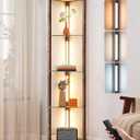EDISHINE Corner Shelf with Light, 5-Tier Glass Display Shelf with Remote/Foot Control, 3CCT & Dimmable Corner Lamp, Open Display Cabinet, Standing Lamp for Living Room, Bedroom, Flamewood Color
