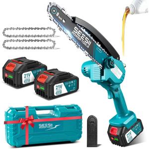 Seesii Mini Chainsaw 8-inch, Mini Chainsaw Cordless Tool Set, Battery Chainsaw with 2x 4.0Ah Batteries, Handheld Electric Power Chain Saw with Oiler, Safety Lock for Tree Trimming,Wood Cutting