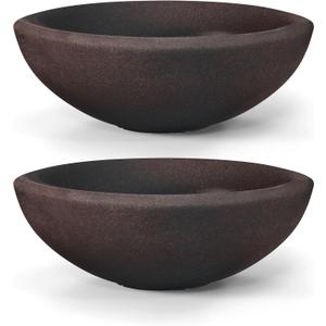 7ARBORA 21" Santorini Bowl Planters 2-Pack - Large Polyresin Outdoor Pots