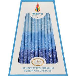 The Dreidel Company Hanukkah Candles Multi Blue Hued Frosted Deluxe Tapered Candles 1-Hour Burn Time 45 Candles for All Eight Nights of Chanukah (Single)