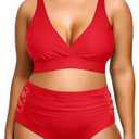 Yonique Womens Plus Size Bikini High Waisted Swimsuits Two Piece Bathing Suits Tummy Control Swimwear 18W