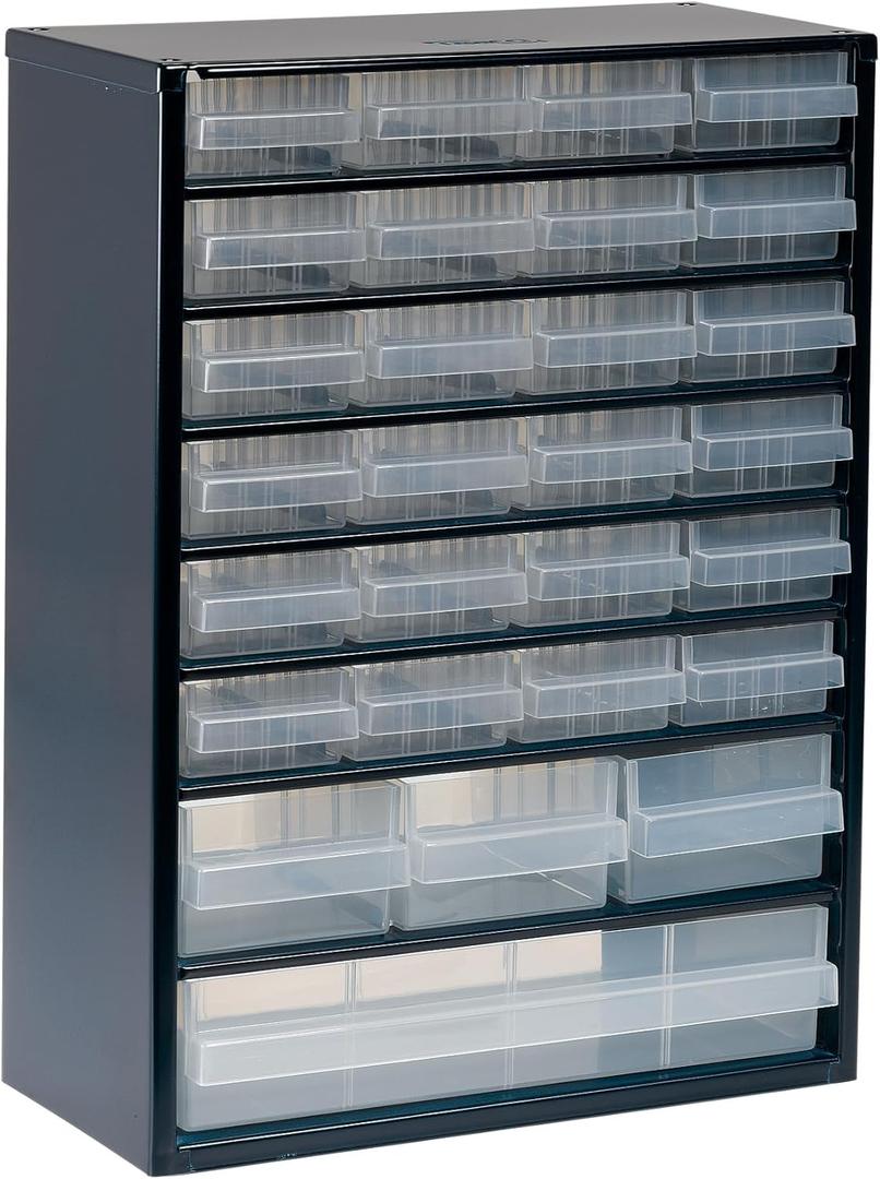 Raaco Steel Storage Cabinet, Standard 18-Drawer, Clear Polypropylene Plastic Drawer  Small Parts Organizer, Screws, Nuts & Bolts, Crafts & Hardware  Tool Cabinet for Workbench & Wall Storage (C9-18)