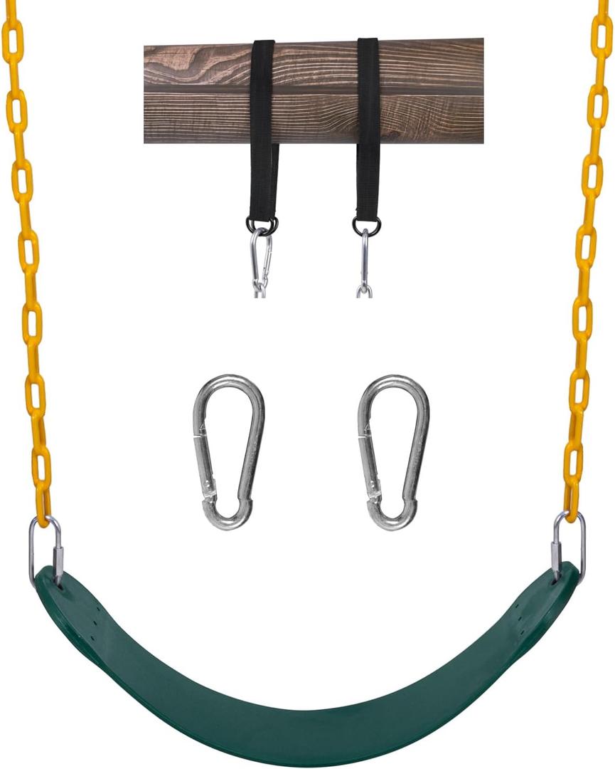 Sunnyglade Swings Seats Heavy Duty with 66" Chain, Playground Swing Set Accessories Replacement with Snap Hooks and Hanging Strap Support 440lb (Green)