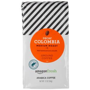 Amazon Fresh Decaf Colombia Ground Coffee, Medium Roast, 12 Ounce (EXP 09/23/26)