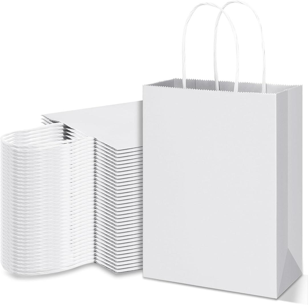 Yexiya 200 Pcs Paper Wine Bags Bulk with Handle Kraft Gifts Bags for Bottles Gifts Wedding Valentine's Day Birthday Housewarming Party (6 x 3 x 8 Inch,White)