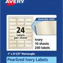 Avery Pearlized Ivory Rectangle Labels, Sure Feed Technology, 1" x 2.5", 240 Pearlized Ivory Labels, Laser/Inkjet Printable