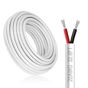 22 Gauge 2 Conductor Electrical Wire, 32.8FT White Stranded Low Voltage 22/2 Cable PVC Case, 22 AWG Tinned Copper 2 Wire Cable Extension Power for Strips LED Lamp Lighting Automotive