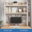Desktop Hutch Bookshelf, 2-Tier Metal Desk Shelf with Grid Panel, Wooden Desktop Display Rack for Computer Monitor, Countertop Storage Organizer for Office Home Dorm (White), 95 x 20 x 93 cm