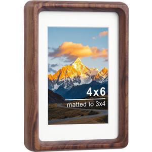 4x6 Natural Walnut Picture Frame, Handmade Photo Frame, Display 3x4 Picture with Mat or 4x6 Without Mat, Tabletop Display and Wall Hanging