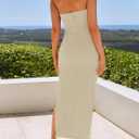 ZESICA Women's 2026 Summer Strapless Bodycon Midi Dress Off Shoulder Sleeveless Side Slit Tube Long Club Party Dresses (Beige, S)