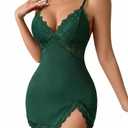 Avidlove Women Lingerie Lace Nightgown Chemise Spaghetti Strap Babydoll Modal Sleepwear V-Neck Full Slip Side Slit Nightwear Medium