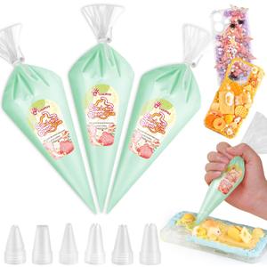 Cream Glue, 3PCS Light Green Whipped Cream Glue Kit (Each 100g) with 6PCS Piping Tip, DIY Phone Case Kit for Decoration Craft Gift Fun for Birthday, Christmas