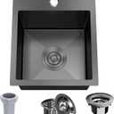 13 x 15 Inch Black Drop In Small Kitchen Sink, Single Bowl Topmount Bar Prep Sink - 18 Gauge Stainless Steel with Basket Strainer