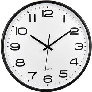 Plumeet 16'' Extra Large Wall Clock, Battery Operated Wall Clocks Silent Non-Ticking Quartz, Modern Style Suitable for Bedroom Living Room Office Decor - 3D Numbers Display, Black (White)