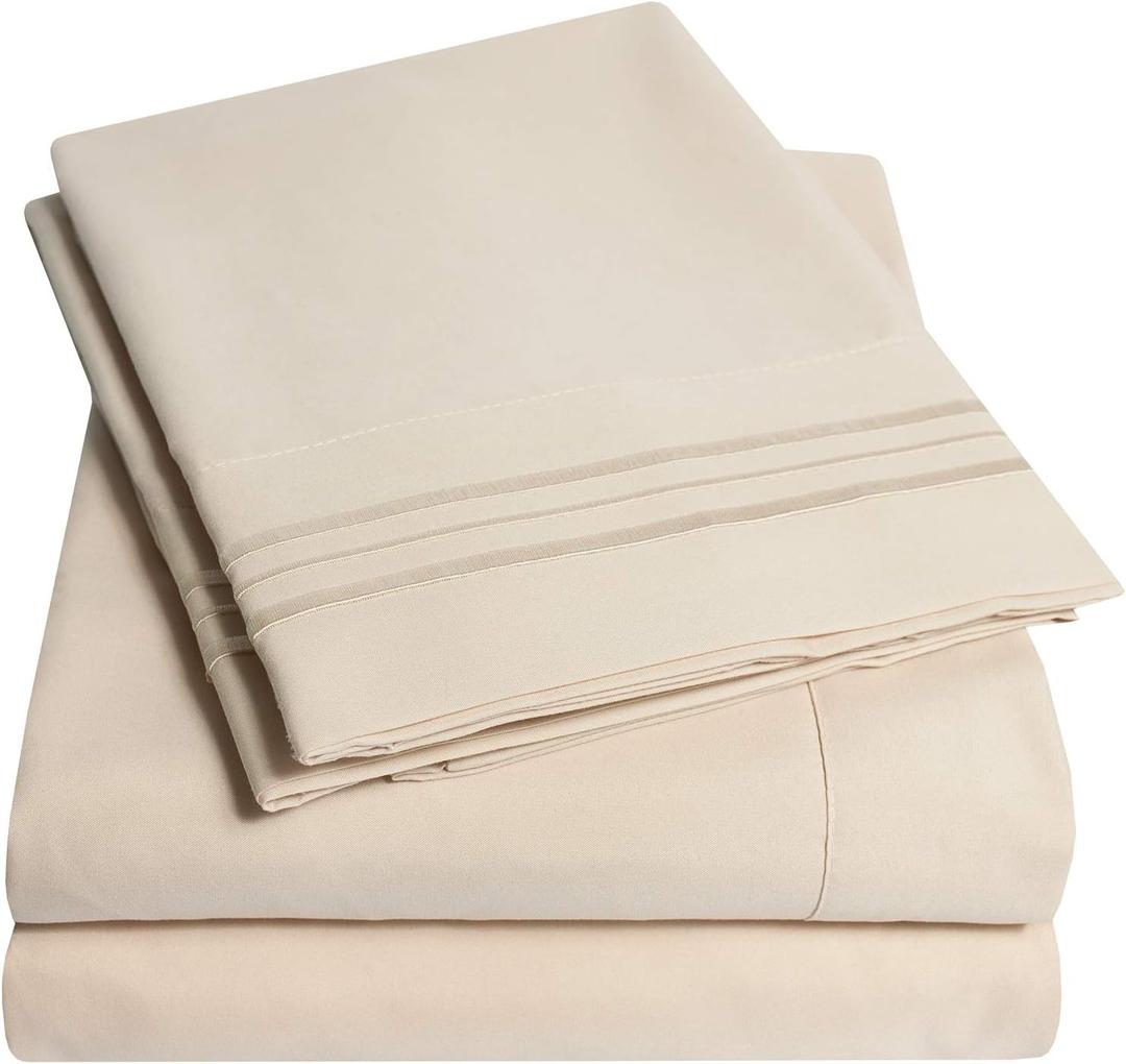 1500 Supreme Collection Queen Sheet Sets Beige Cream - Luxury Hotel Bed Sheets and Pillowcase Set for Queen Mattress - Extra Soft, Elastic Corner Straps, Deep Pocket Sheets, Queen Beige Cream
