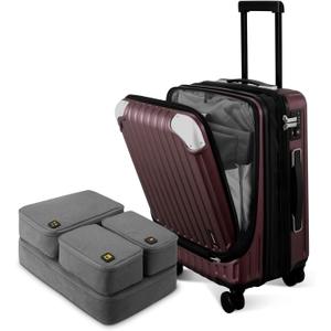 LEVEL8 Grace Carry On Luggage Airline Approved, 20 Inch Expandable Hardside Carry On Suitcase With Wheels, Abs+Pc Small Luggage with Tsa Lock, Red, 20-Inch