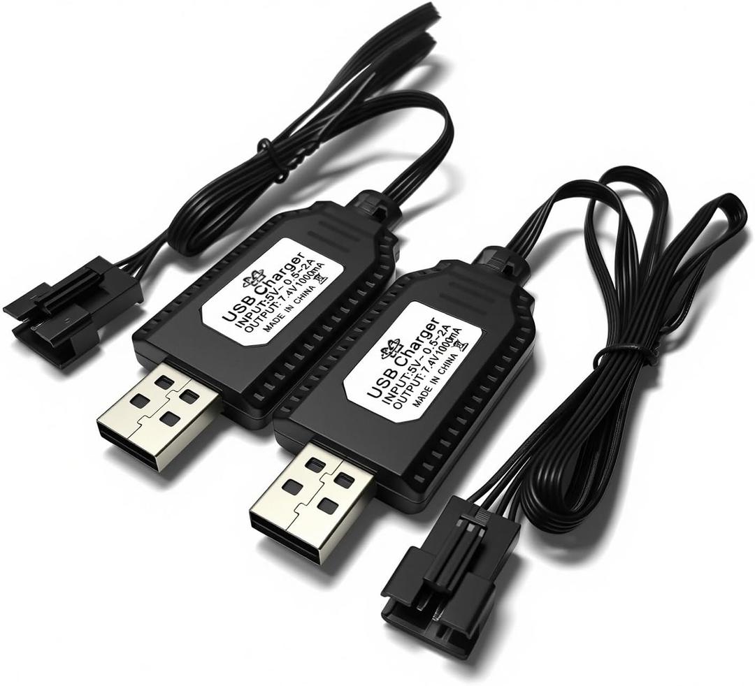 SM-4P USB Charger for 7.4V Li-ion Battery,Compatible with RC Car/Boat/Gel Blaster USB Charging Cable - 2Pack