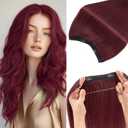 Rich Choices 100% Real Human Halo Hair Extensions for Women Remy Halo Extension Invisible Wire Hairpiece Clip in One Piece Hairpiece Upgrade Adds Weight 80g 16 Inch #99J Burgundy Red