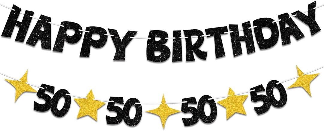 Happy 50th Birthday Banner-Black Gold Happy 50th Birthday Decorations for Men Women,Glitter 50th Birthday Decorations for Him Her,50 th Bday Decor Sign 50 Party Supplies