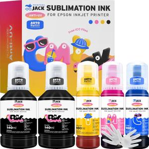 Printers Jack 580ML Sublimation Ink Refilled Bottlescompatible for ET2400 ET2720 ET2760 ET2750 ET4800 ET-2800 ET-2803 ET-2850 Inkjet Printers Heat Press Transfer on Mugs T-Shirts