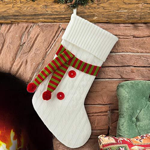 GMOEGEFT Christmas Stocking 20 Inches White Knitted with Scarf Large Xmas Tree Family Holiday Decorations Ornaments