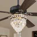 60 Inch Farmhouse Fandelier Ceiling Fans with Light, Crystal Ceiling Fan Chandelier with 6 Speeds, Quiet Reversible Noiseless DC Motor, 3CCT, Indoor Ceiling Fan for Living Room Bedroom (Black)