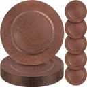 Mifoci 100 Pcs Faux Wooden Charger Plates 13 Inch Round Rustic Plastic Plates Antique Design Bulk Decorative Chargers for Dinner Tray for Wedding Dinner Table Farmhouse Party Event (Brown), about 13 x 13 inches