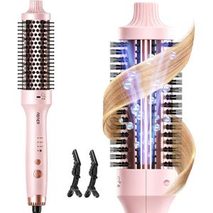 ABNER Thermal Ionic Brush, 1.5 inch Heated Round Brush for Blowout Look, Volumize, Style, Makes Hair Shinier & Smoother, Dual Voltage, Negative Ion Technology, Titanium, Temperature Settings