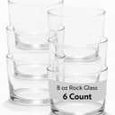 Restaurantware Sumi 7.5 Ounce Rocks Glasses Set of 6 Fine-Blown Lowball Glasses - Tempered Dishwasher-Safe Glassware Clear Glass Whiskey Glasses Serve Cocktails and Liquors For Bars or Homes